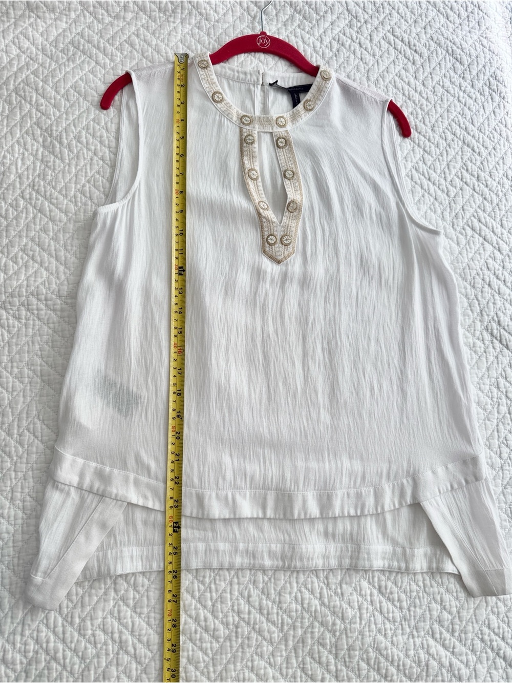 BCBGMaxAzria SHIRLEY size M White Sleeveless Embellished Tunic Boho Chic Coastal - Picture 9 of 13